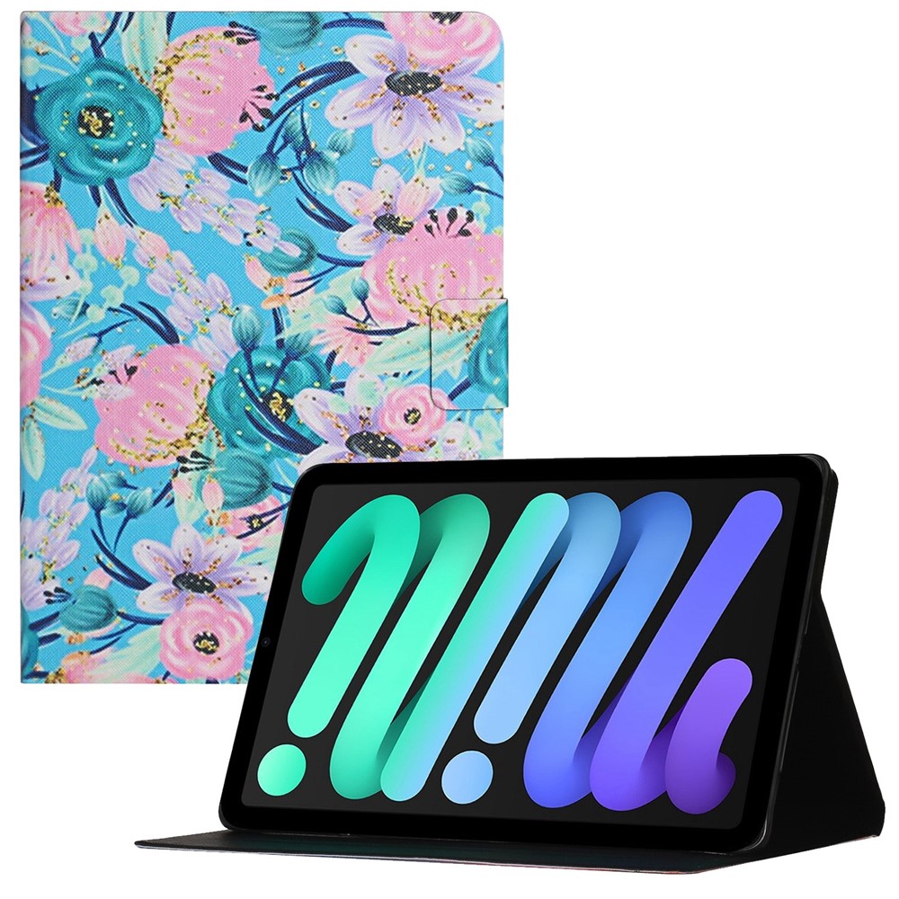 For iPad (2025) / 10.9 (2022) Stand Card Holder Pattern Printing Tablet Cover PU Leather Auto Wake / Sleep Anti-Drop Case - Pink Flower