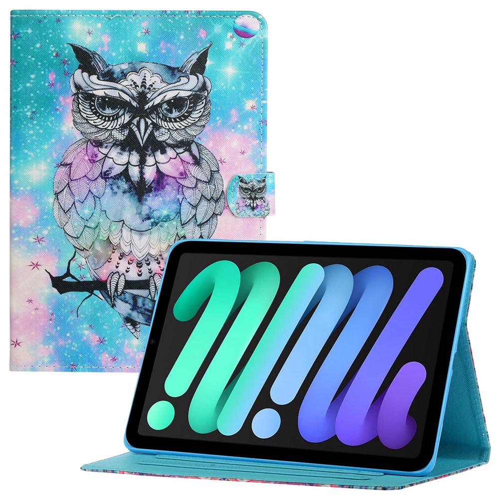 For iPad (2025) / 10.9 (2022) Pattern Printing Full Protection Stitching Line PU Leather Tablet Case Adjustable Stand Cover with Card Slots -  Owl