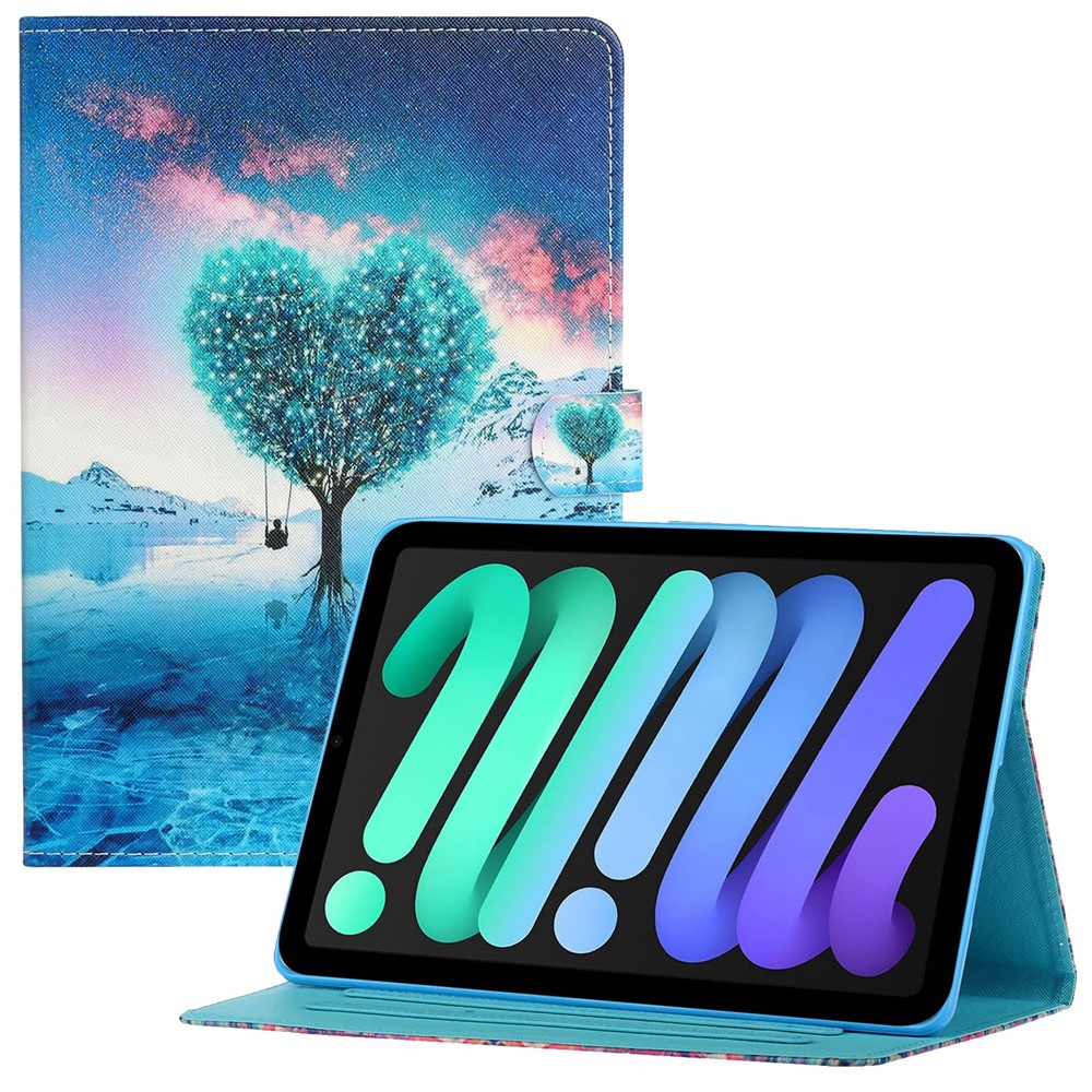 For iPad (2025) / 10.9 (2022) Pattern Printing Full Protection Stitching Line PU Leather Tablet Case Adjustable Stand Cover with Card Slots - Tree