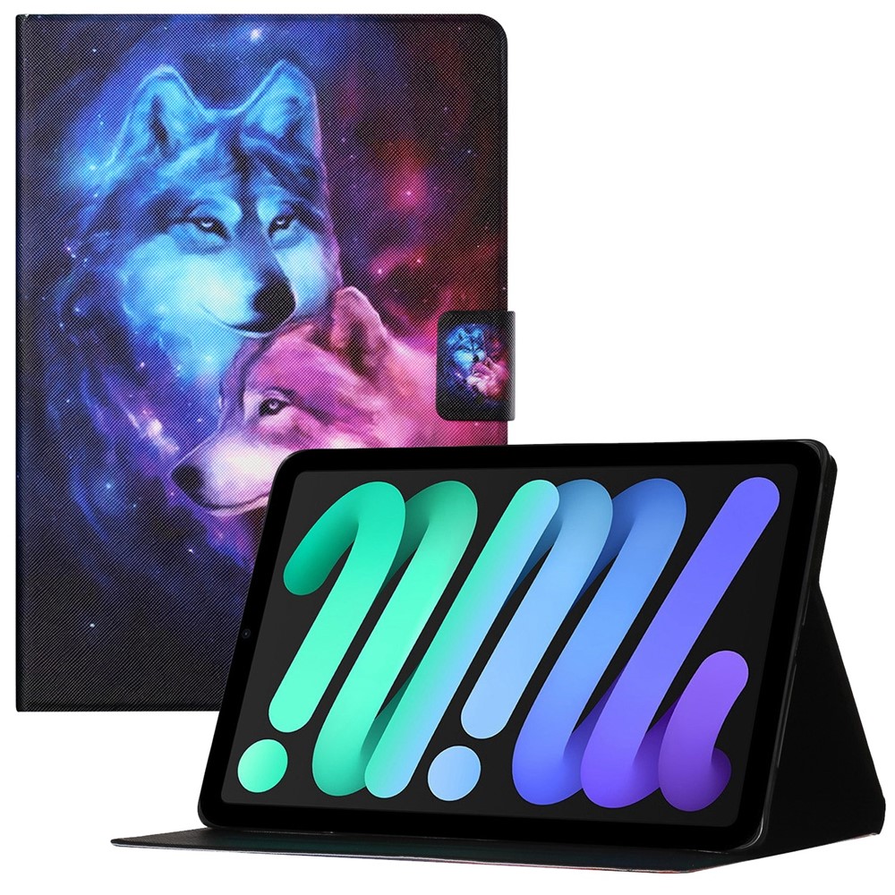 For iPad (2025) / 10.9 (2022) PU Leather Tablet Case Pattern Printing Stand Cover with Auto Wake / Sleep - Wolf