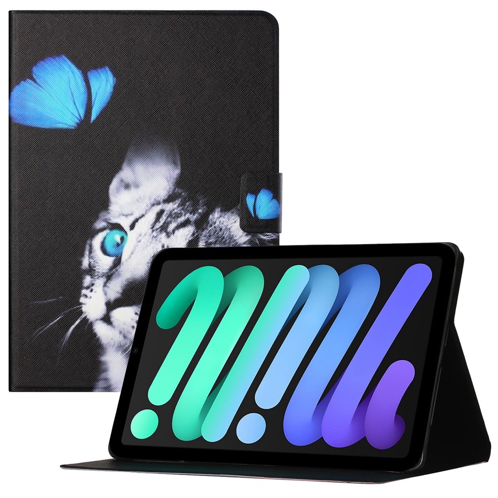 For iPad (2025) / 10.9 (2022) PU Leather Tablet Case Pattern Printing Stand Cover with Auto Wake / Sleep - Butterfly and Cat