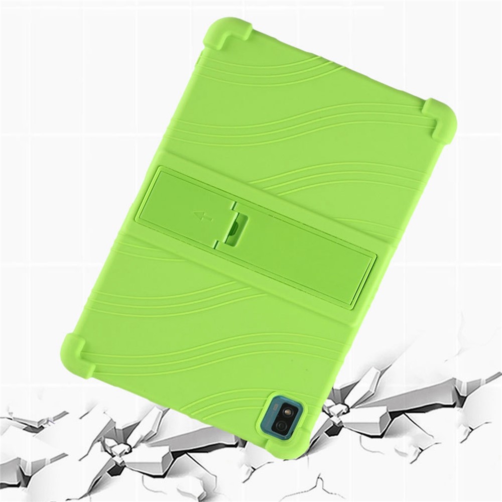 For TCL 10 TabMax 10.36-inch Soft Silicone Tablet Protective Case Anti-drop Cover with Adjustable PC Kickstand - Green Stripe-9