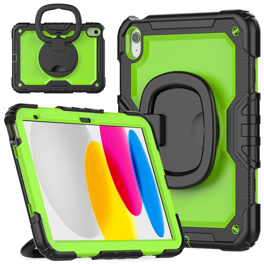 Shockproof Drop-Proof Tablet Case for iPad (2025) / 10.9 (2022) PC + Thickened Silicone Kickstand Cover with Hand Grip - Lime PC / Black
