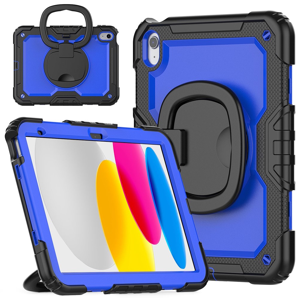 Shockproof Drop-Proof Tablet Case for iPad (2025) / 10.9 (2022) PC + Thickened Silicone Kickstand Cover with Hand Grip - Blue PC / Black