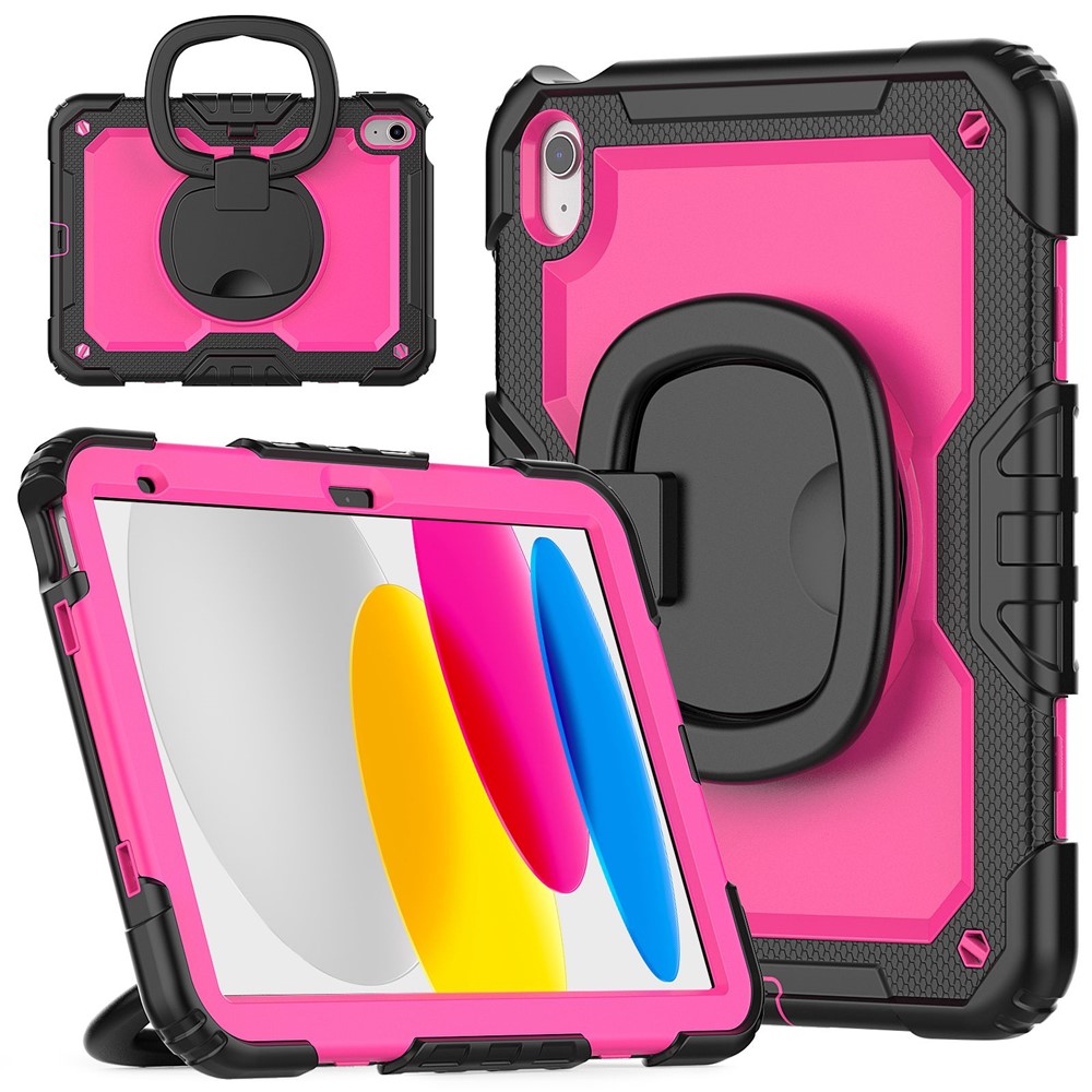 Shockproof Drop-Proof Tablet Case for iPad (2025) / 10.9 (2022) PC + Thickened Silicone Kickstand Cover with Hand Grip - Rose PC / Black