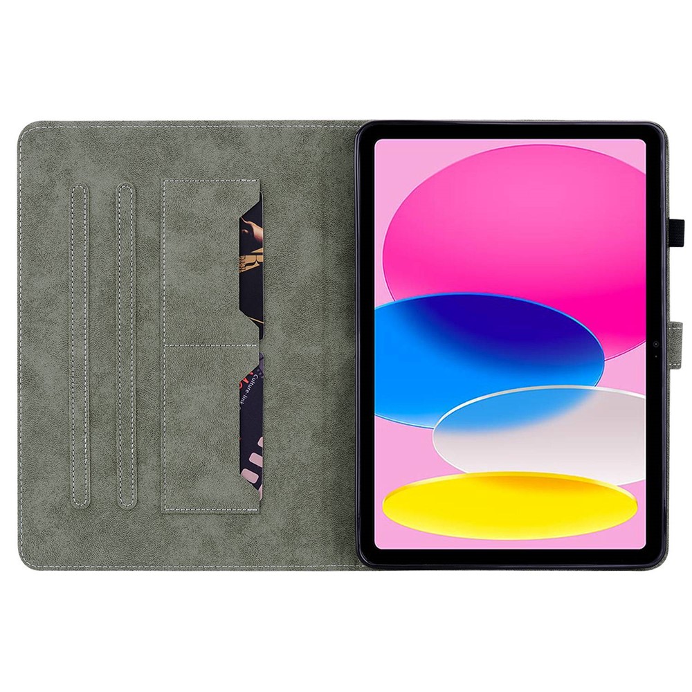 For iPad 10.9 (2022) / iPad 10th Gen PU Leather Shockproof Adjustable Stand Case Imprinted Cute Tiger Pattern Auto Sleep / Wake Flip Tablet Cover with Card Holder - Black-2