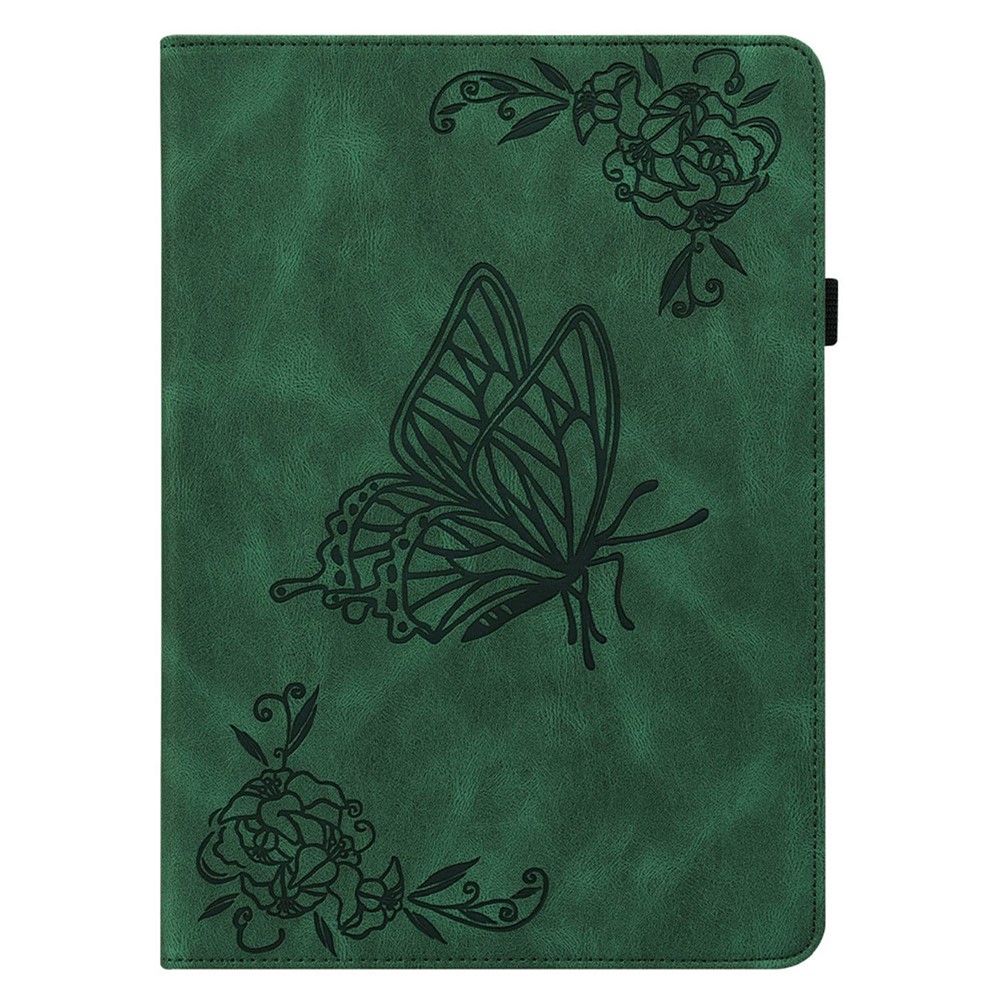 For iPad 10.9 (2022) / iPad 10th Gen Butterfly Flower Imprinted Flip Protection Cover PU Leather Card Holder Stand Smart Tablet Case with Pencil Holder - Green-10