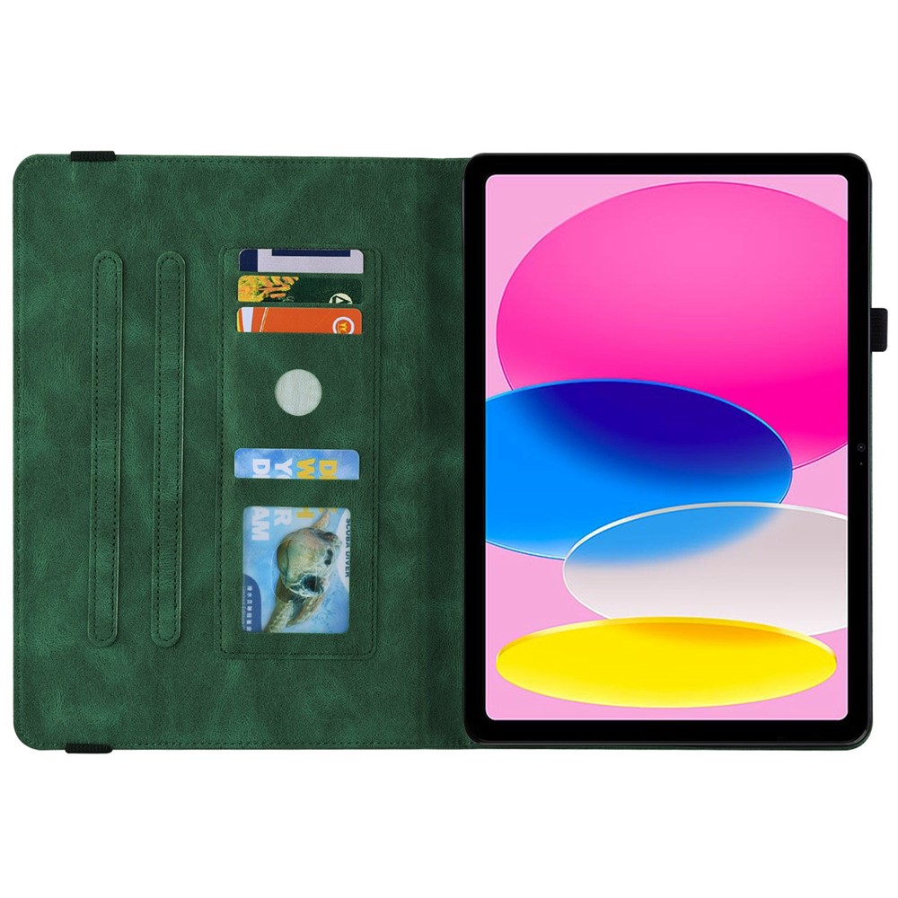 For iPad 10.9 (2022) / iPad 10th Gen Butterfly Flower Imprinted Flip Protection Cover PU Leather Card Holder Stand Smart Tablet Case with Pencil Holder - Green-2