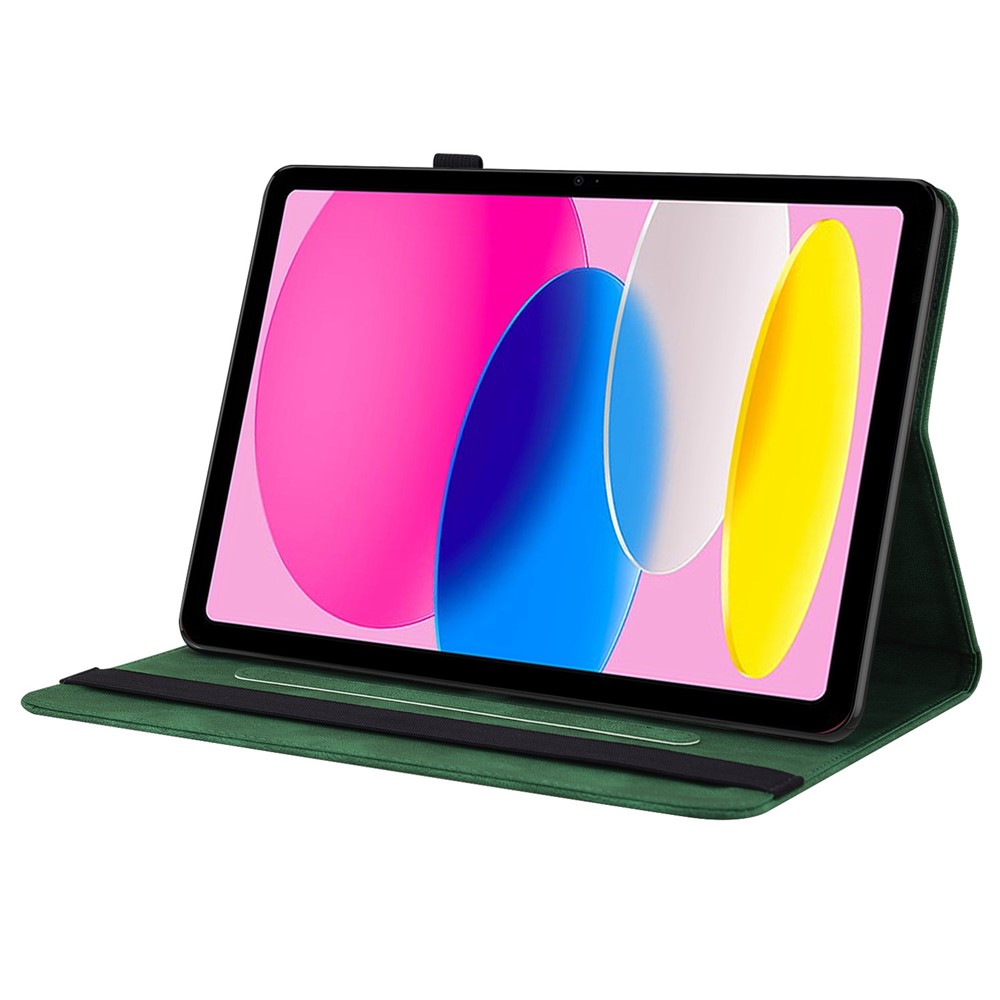 For iPad 10.9 (2022) / iPad 10th Gen Butterfly Flower Imprinted Flip Protection Cover PU Leather Card Holder Stand Smart Tablet Case with Pencil Holder - Green-3
