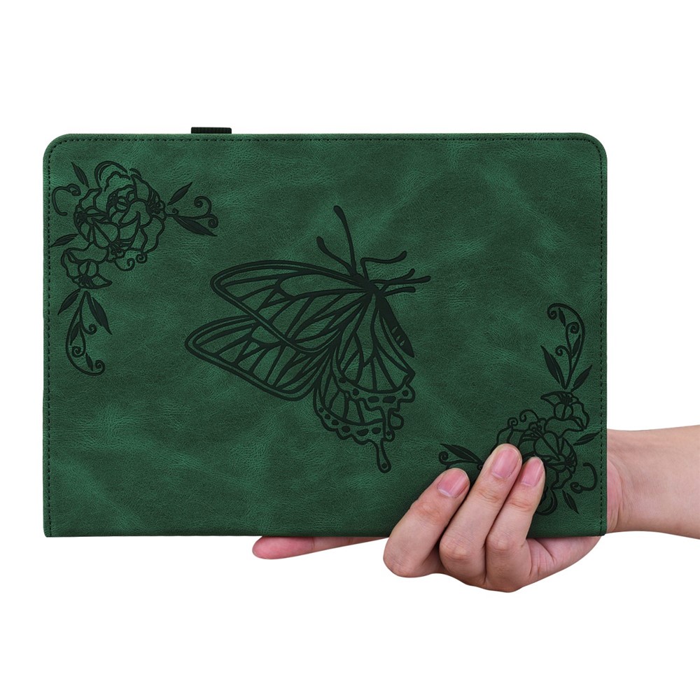 For iPad 10.9 (2022) / iPad 10th Gen Butterfly Flower Imprinted Flip Protection Cover PU Leather Card Holder Stand Smart Tablet Case with Pencil Holder - Green-6