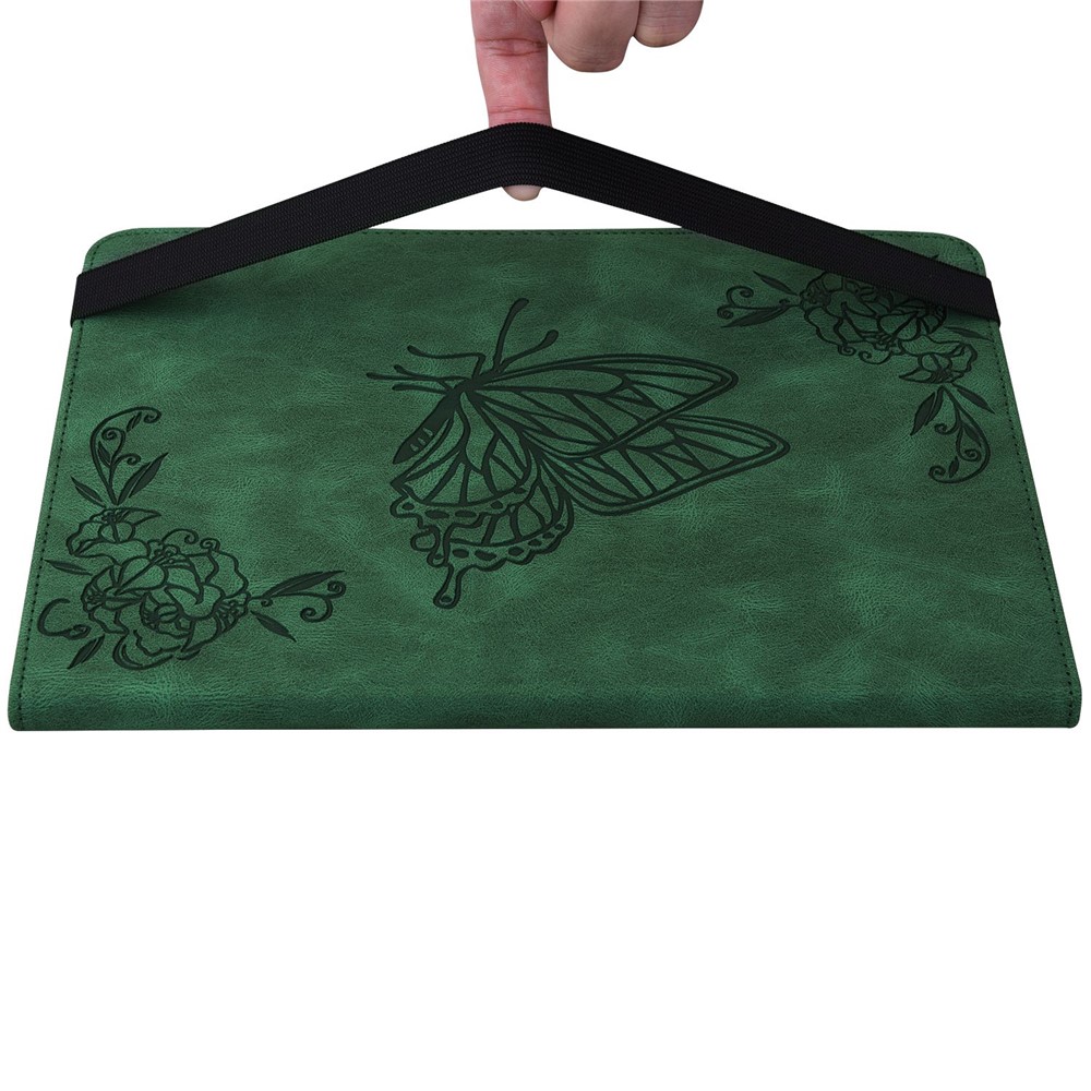 For iPad 10.9 (2022) / iPad 10th Gen Butterfly Flower Imprinted Flip Protection Cover PU Leather Card Holder Stand Smart Tablet Case with Pencil Holder - Green-7
