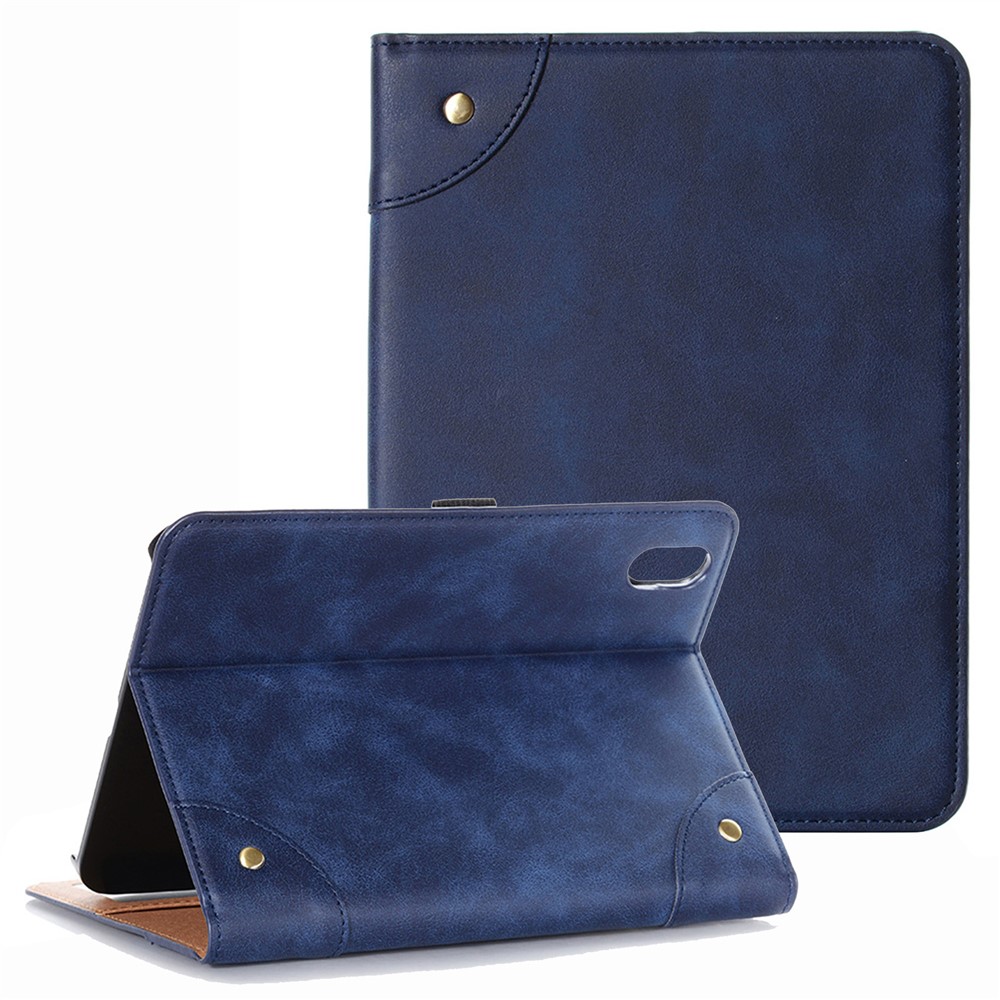 For iPad (2025) / 10.9 (2022) Retro Book Folio Flip Style Tablet Case PU Leather + PC Stand Wallet Protective Cover - Blue