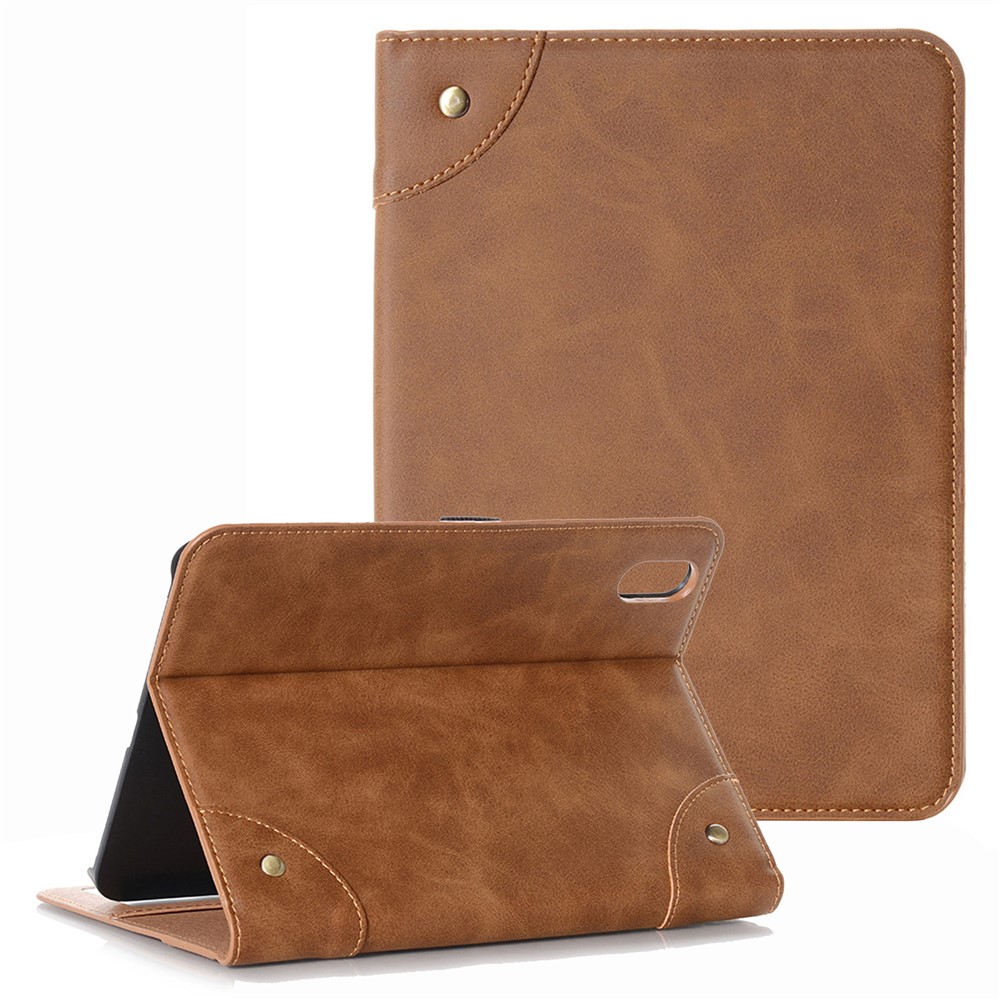 For iPad (2025) / 10.9 (2022) Retro Book Folio Flip Style Tablet Case PU Leather + PC Stand Wallet Protective Cover - Light Brown