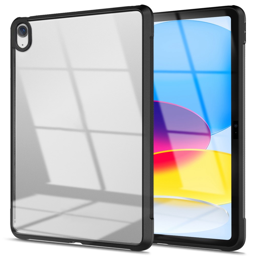 For iPad (2025) / 10.9 (2022) Four Corners Airbag Anti-Drop Tablet Cover Transparent Acrylic Back TPU Frame Case - Black