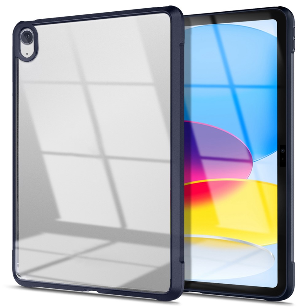 For iPad (2025) / 10.9 (2022) Four Corners Airbag Anti-Drop Tablet Cover Transparent Acrylic Back TPU Frame Case - Dark Blue