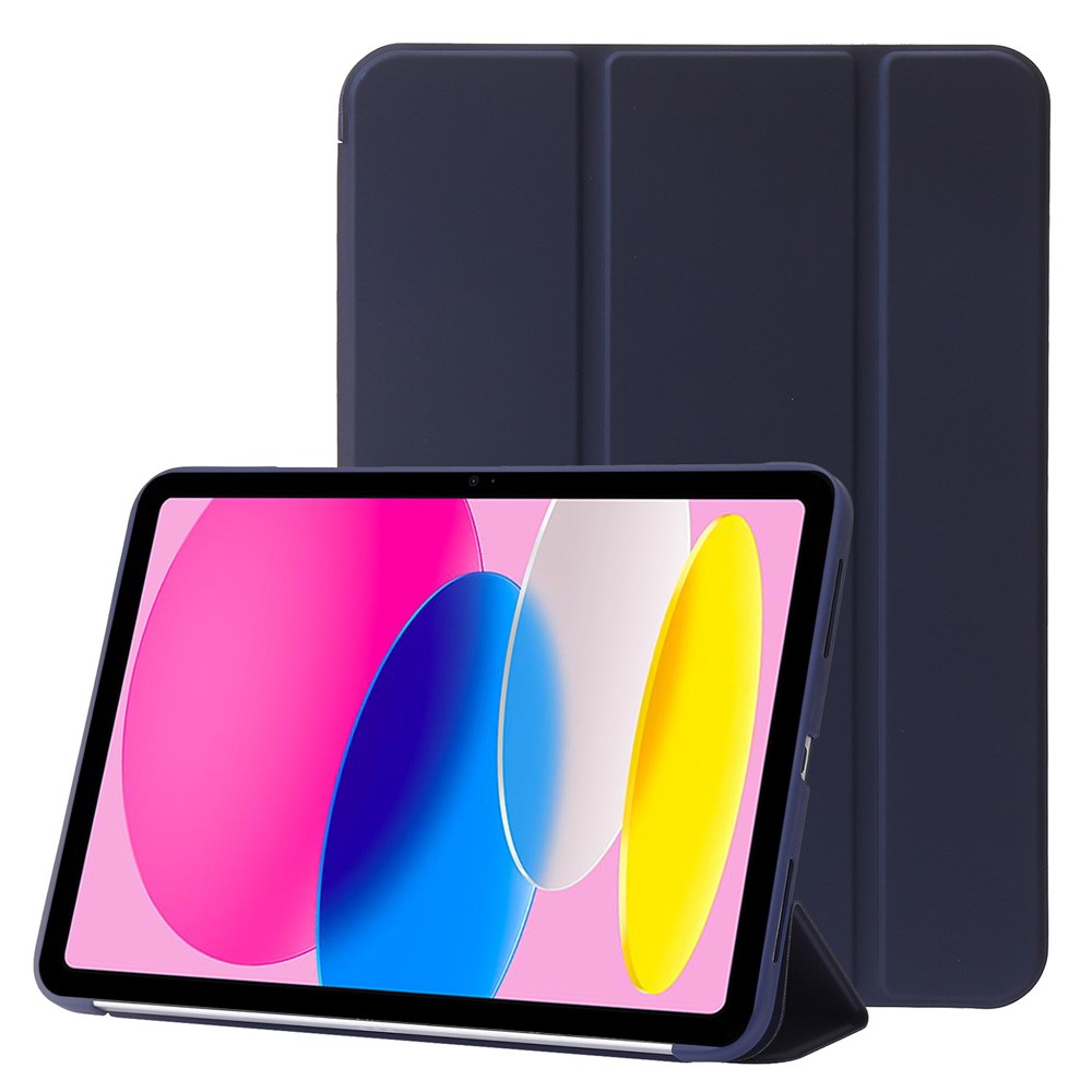 For iPad (2025) / 10.9 (2022) Three-Fold Stand PU Leather + Silicone Cover Tablet Anti-Drop Shockproof Case - Dark Blue