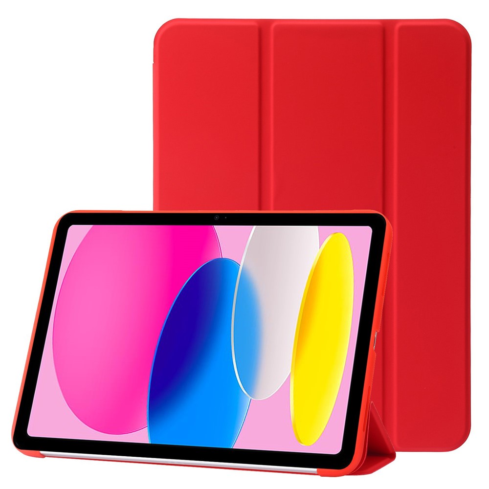 For iPad (2025) / 10.9 (2022) Three-Fold Stand PU Leather + Silicone Cover Tablet Anti-Drop Shockproof Case - Red