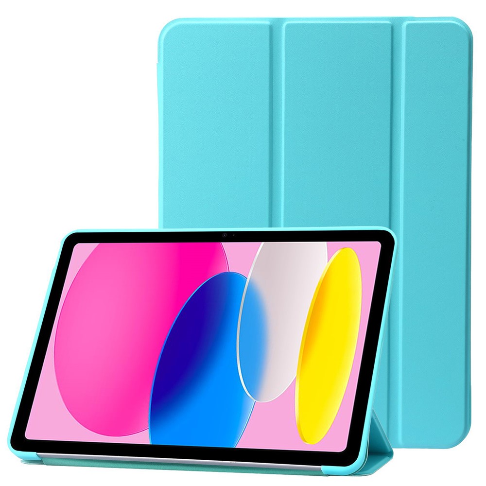 For iPad (2025) / 10.9 (2022) Three-Fold Stand PU Leather + Silicone Cover Tablet Anti-Drop Shockproof Case - Cyan