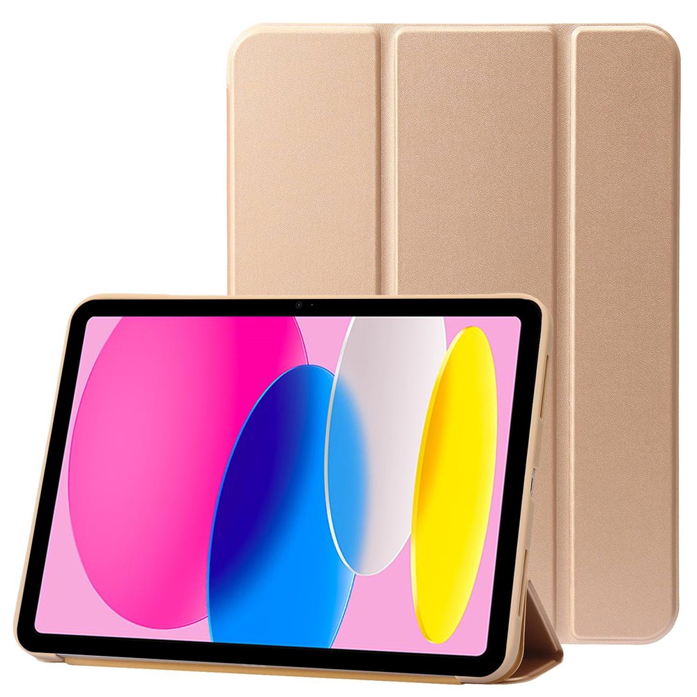 For iPad (2025) / 10.9 (2022) Three-Fold Stand PU Leather + Silicone Cover Tablet Anti-Drop Shockproof Case - Gold