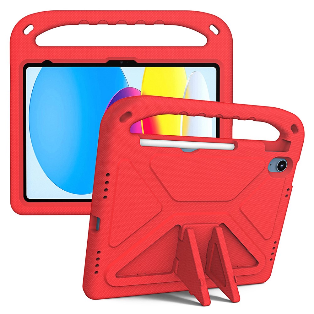 For iPad (2025) / 10.9 (2022) Portable Hand Grip EVA Tablet Case Foldable Kickstand Shockproof Protective Cover - Red