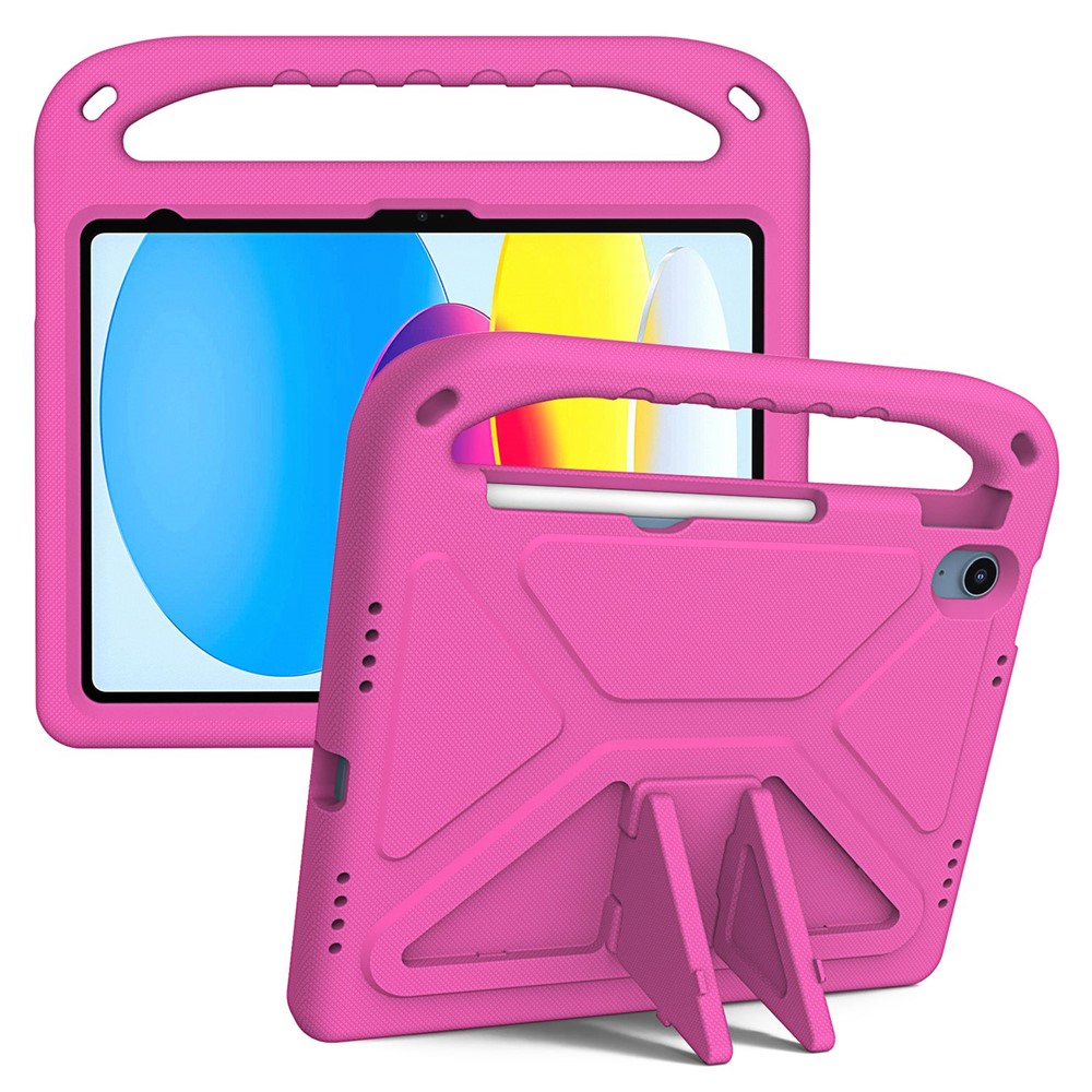 For iPad (2025) / 10.9 (2022) Portable Hand Grip EVA Tablet Case Foldable Kickstand Shockproof Protective Cover - Rose
