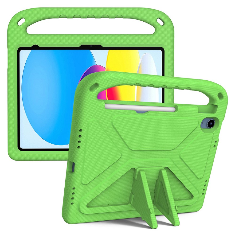 For iPad (2025) / 10.9 (2022) Portable Hand Grip EVA Tablet Case Foldable Kickstand Shockproof Protective Cover - Green