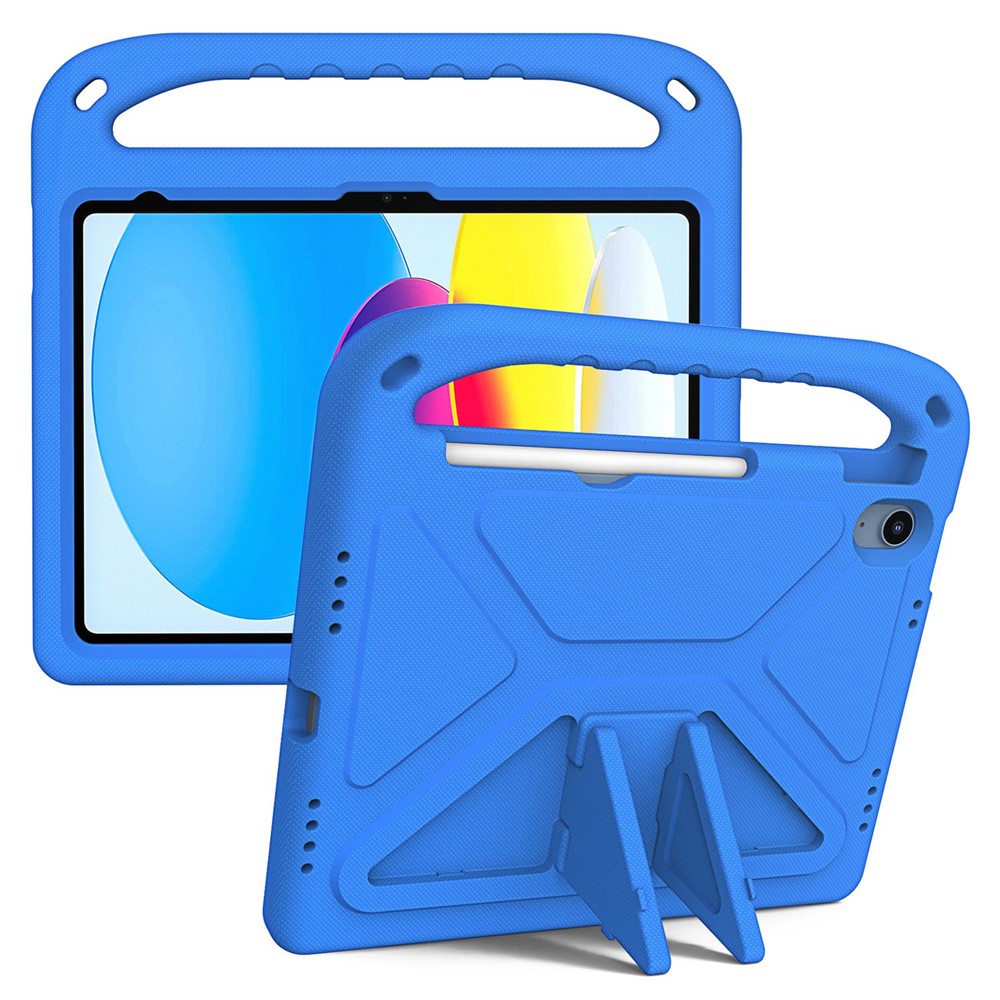 For iPad (2025) / 10.9 (2022) Portable Hand Grip EVA Tablet Case Foldable Kickstand Shockproof Protective Cover - Blue