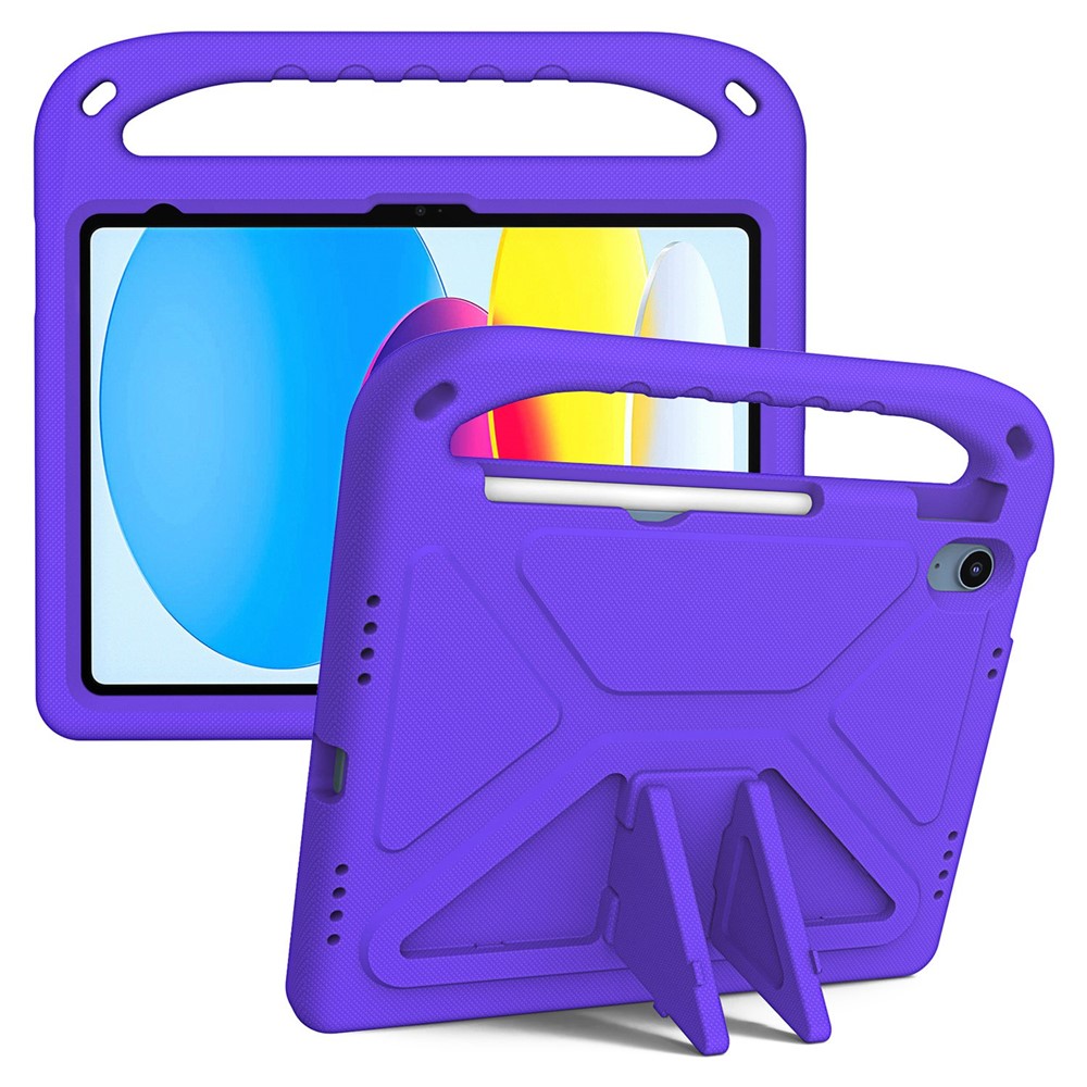For iPad (2025) / 10.9 (2022) Portable Hand Grip EVA Tablet Case Foldable Kickstand Shockproof Protective Cover - Purple