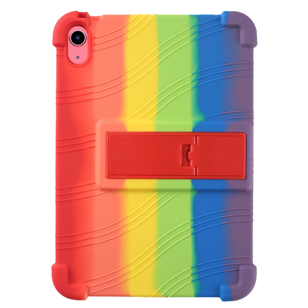 For iPad (2025) / 10.9 (2022) Shockproof Silicone Tablet Protective Case PC Kickstand Anti-Drop Cover - Rainbow