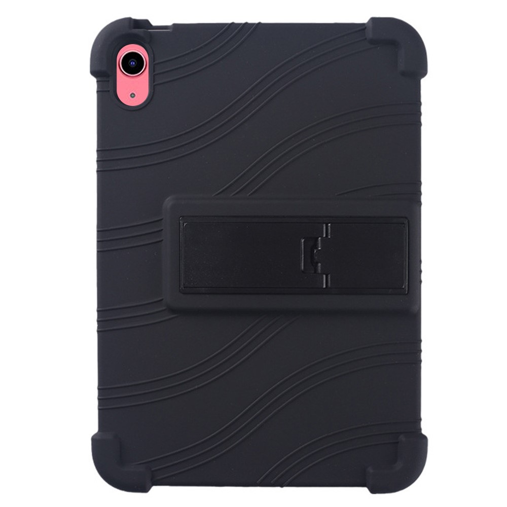 For iPad (2025) / 10.9 (2022) Shockproof Silicone Tablet Protective Case PC Kickstand Anti-Drop Cover - Black