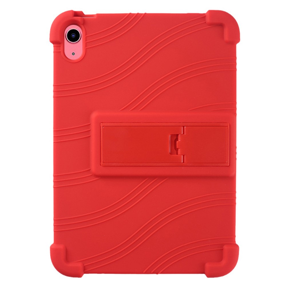 For iPad (2025) / 10.9 (2022) Shockproof Silicone Tablet Protective Case PC Kickstand Anti-Drop Cover - Red
