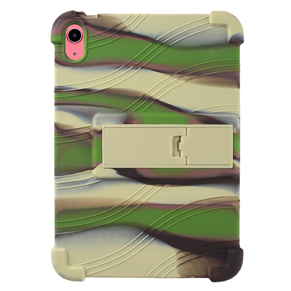 For iPad (2025) / 10.9 (2022) Shockproof Silicone Tablet Protective Case PC Kickstand Anti-Drop Cover - Green Stripe