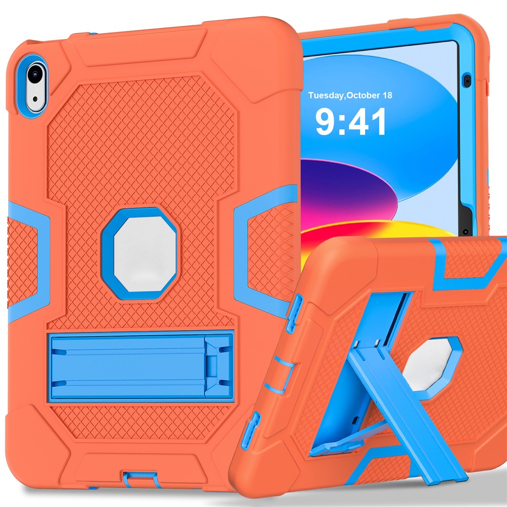 Robot B3 Series for iPad (2025) / 10.9 (2022) Contrast Color PC + Silicone Tablet  Case Drop-Proof Kickstand Protective Cover - Orange / Blue