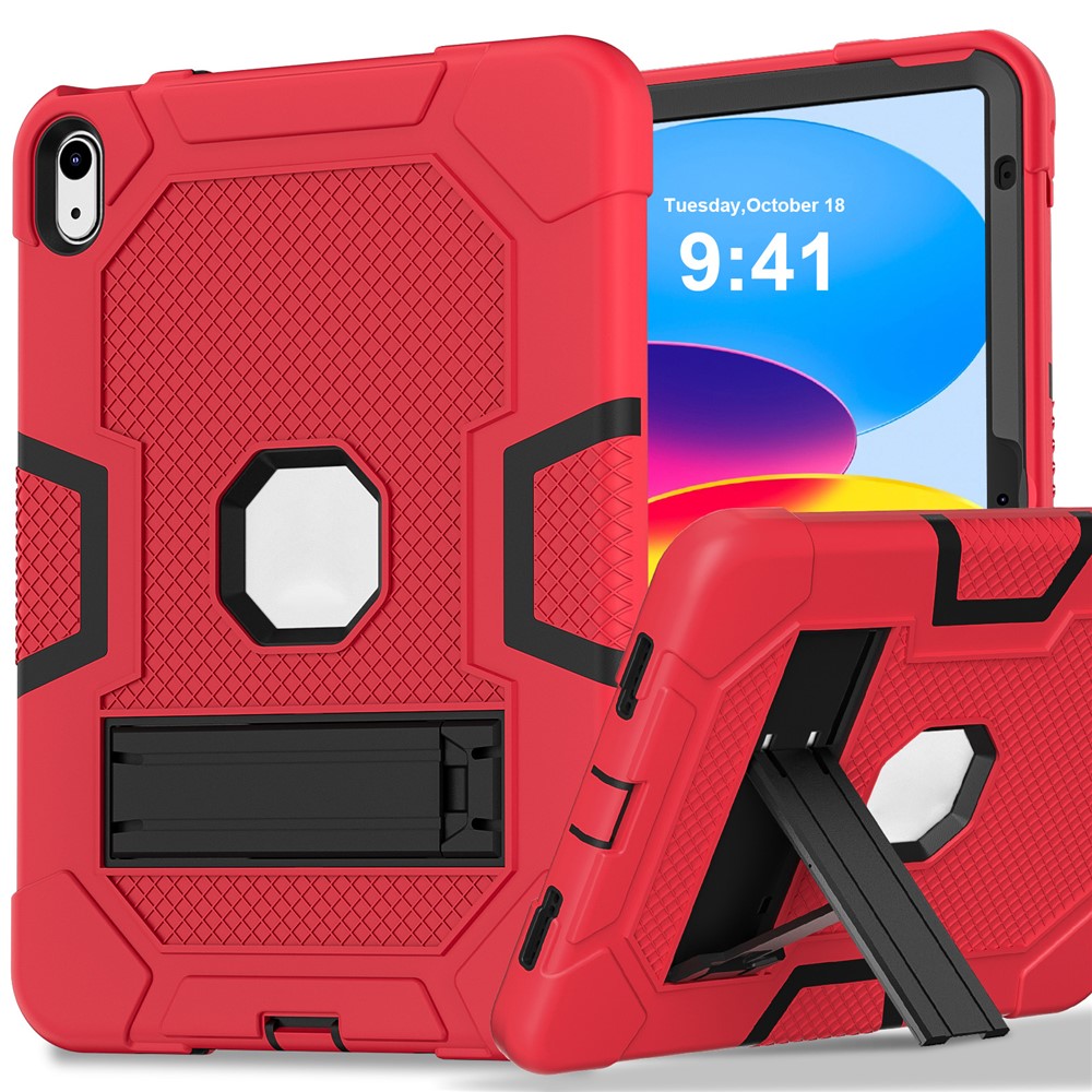 Robot B3 Series for iPad (2025) / 10.9 (2022) Contrast Color PC + Silicone Tablet  Case Drop-Proof Kickstand Protective Cover - Red / Black