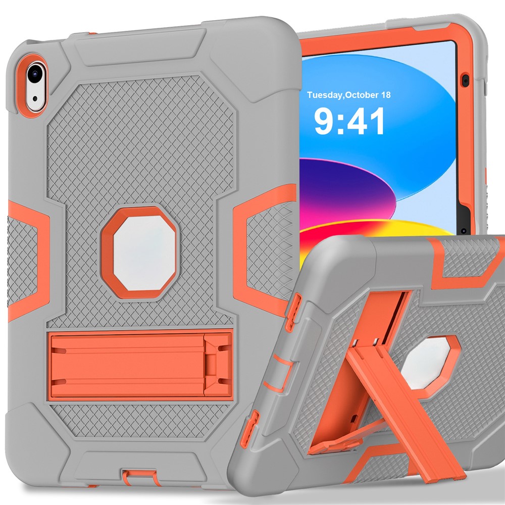 Robot B3 Series for iPad (2025) / 10.9 (2022) Contrast Color PC + Silicone Tablet  Case Drop-Proof Kickstand Protective Cover - Grey / Orange