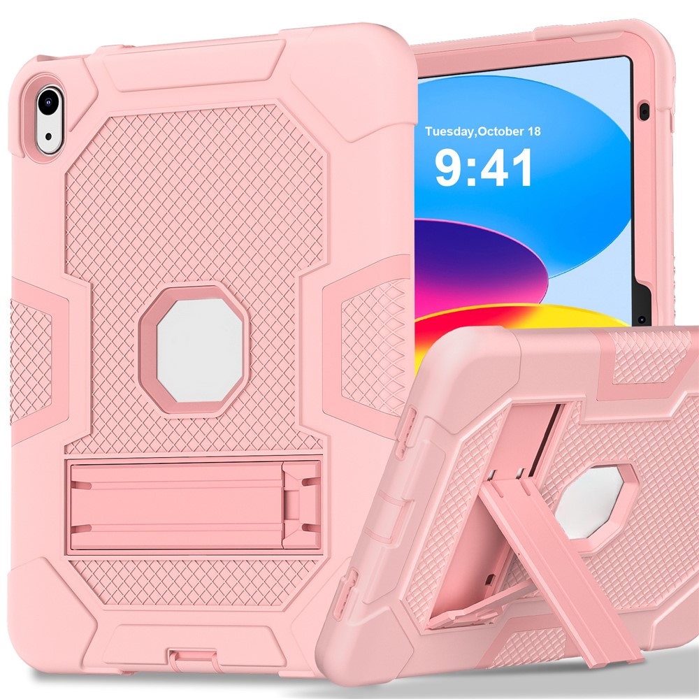 Robot B3 Series for iPad (2025) / 10.9 (2022) Contrast Color PC + Silicone Tablet  Case Drop-Proof Kickstand Protective Cover - Rose Gold