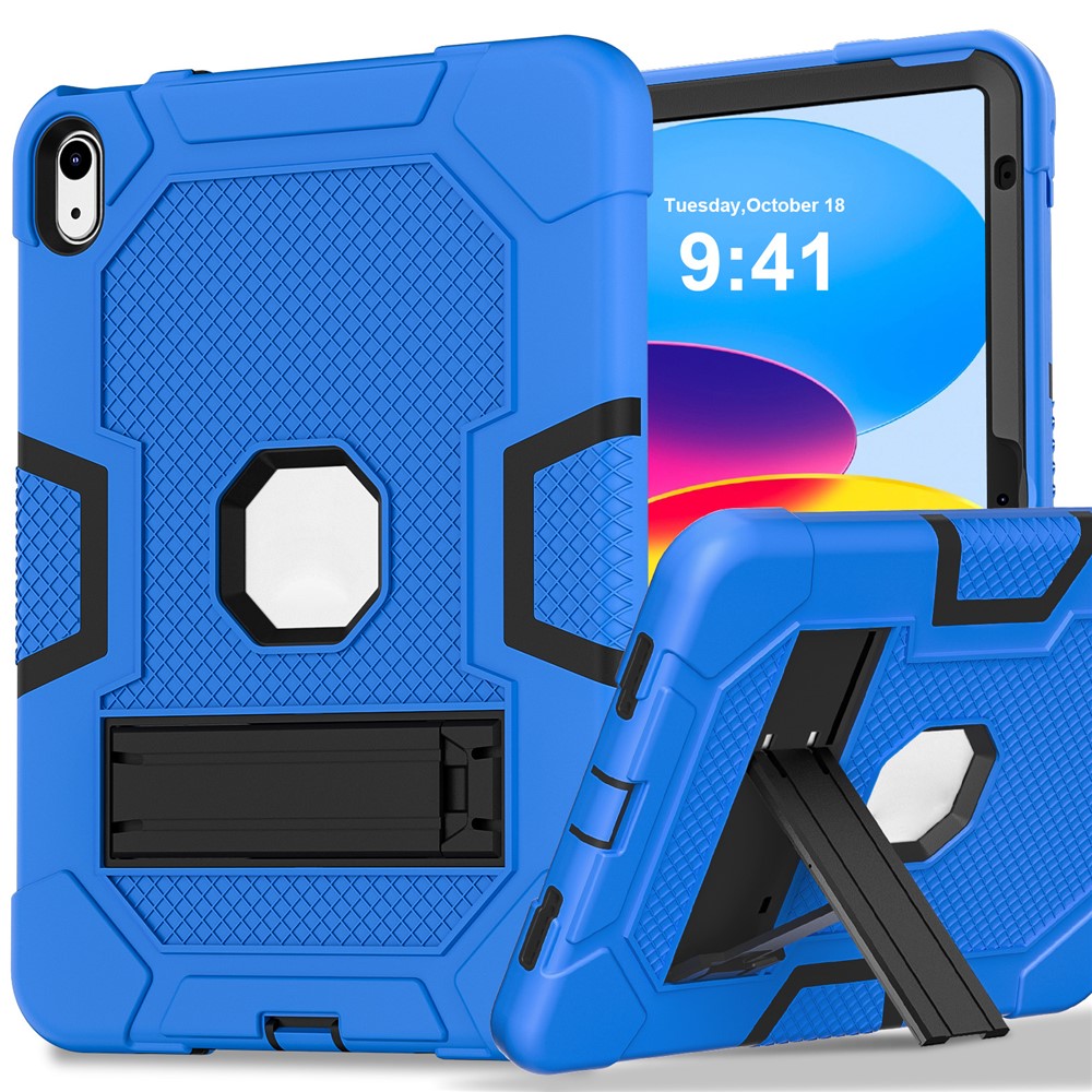 Robot B3 Series for iPad (2025) / 10.9 (2022) Contrast Color PC + Silicone Tablet  Case Drop-Proof Kickstand Protective Cover - Dark Blue / Black