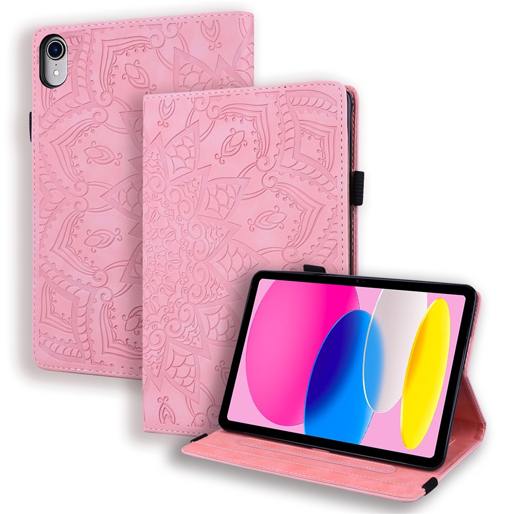 For iPad (2025) / 10.9 (2022) PU Leather Case Stand Imprinted Flower Pattern Tablet Cover with Card Slot - Pink