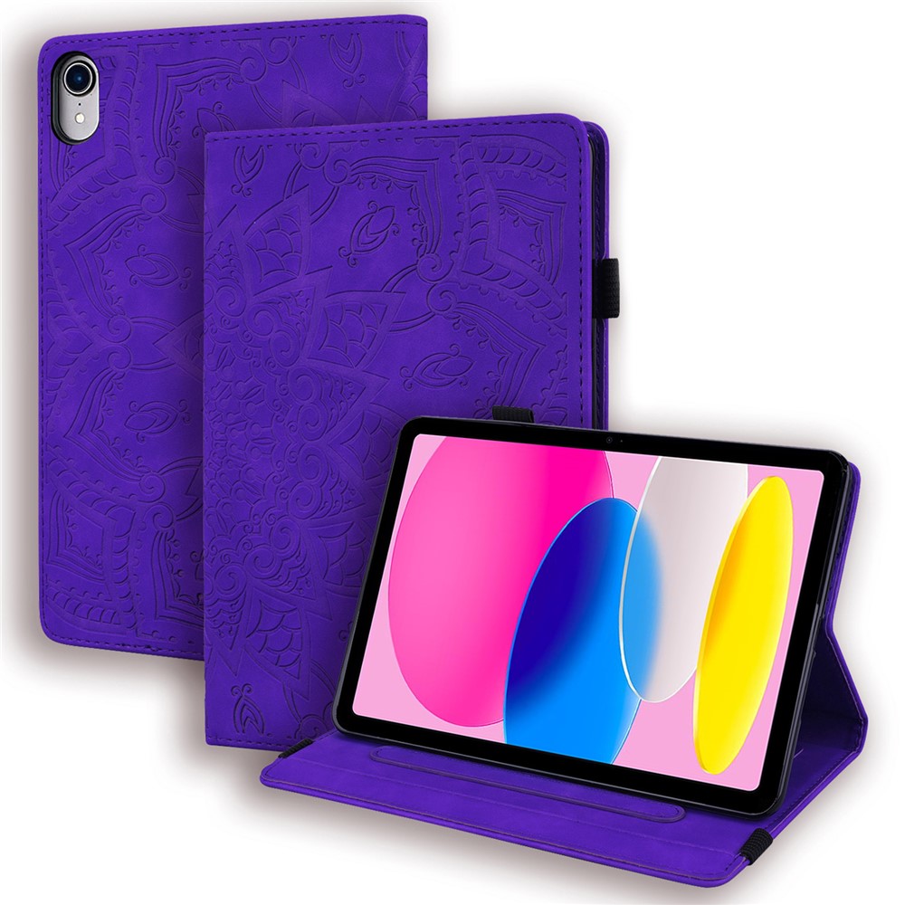 For iPad (2025) / 10.9 (2022) PU Leather Case Stand Imprinted Flower Pattern Tablet Cover with Card Slot - Purple