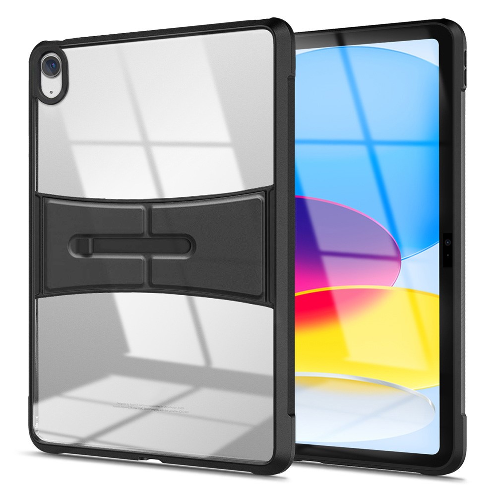 For iPad (2025) / 10.9 (2022) Anti-Scratch Tablet Case Kickstand Acrylic Back + TPU Frame Drop-Proof Transparent Tablet Cover - Black