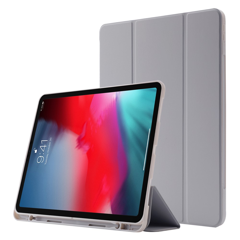 For iPad Pro 11 (2022) / (2021) / (2020) / (2018) Tri-fold Stand Skin-touch PU Leather Tablet Case Shockproof Auto Wake / Sleep Cover with Pen Slot - Grey