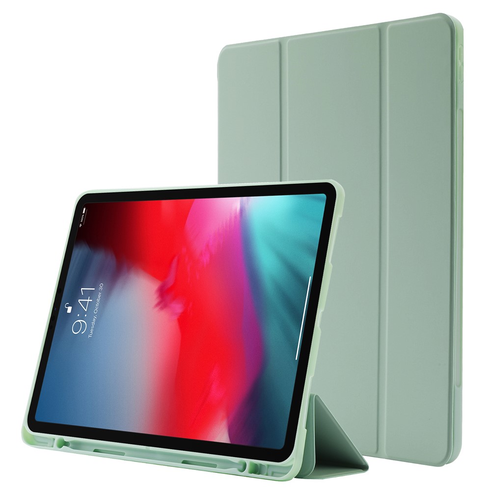 For iPad Pro 11 (2022) / (2021) / (2020) / (2018) Tri-fold Stand Skin-touch PU Leather Tablet Case Shockproof Auto Wake / Sleep Cover with Pen Slot - Green