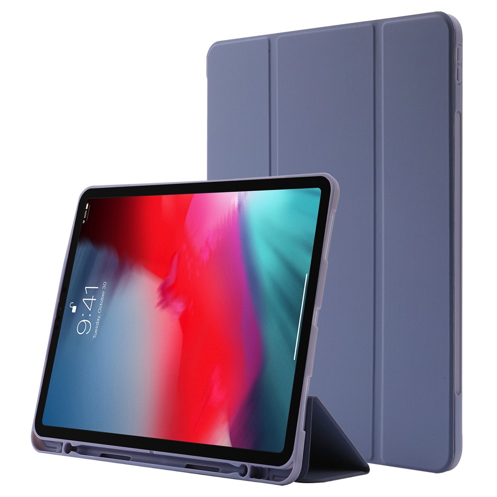 For iPad Pro 12.9 (2022) / (2021) / (2020) Skin-touch PU Leather Case Full Protection Tri-fold Stand Tablet Cover with Auto Wake / Sleep Cover and Pen Slot - Purple