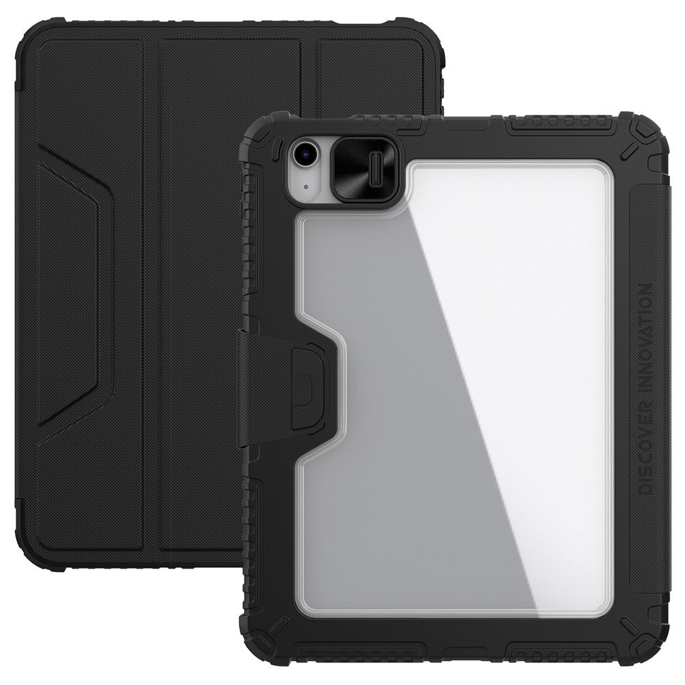 NILLKIN Armor Pro Series for iPad (2025) / 10.9 (2022) Tablet Case PU Leather Cover with Slide Camera Cover and Stand - Black