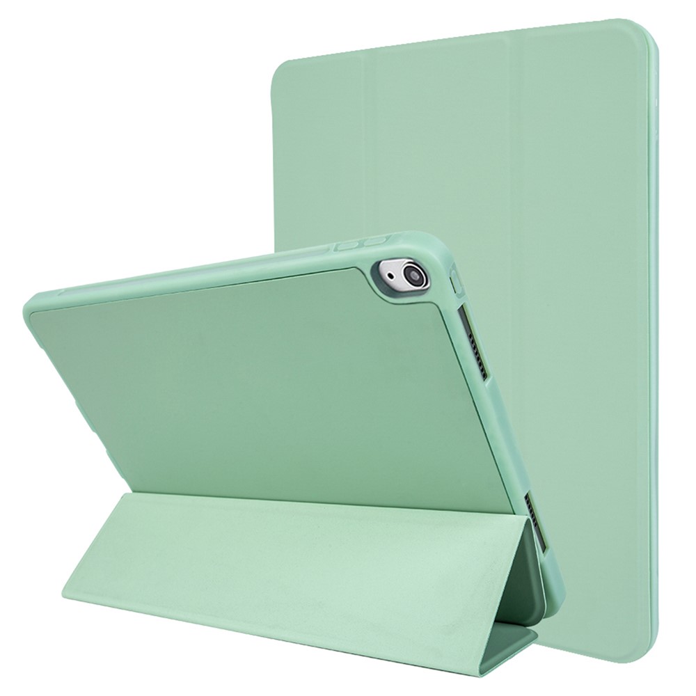 For iPad (2025) / 10.9 (2022) Drop-Proof Tri-Fold Tablet Cover Stand Microfiber Leather + TPU + Silicone Tablet Case - Light Green