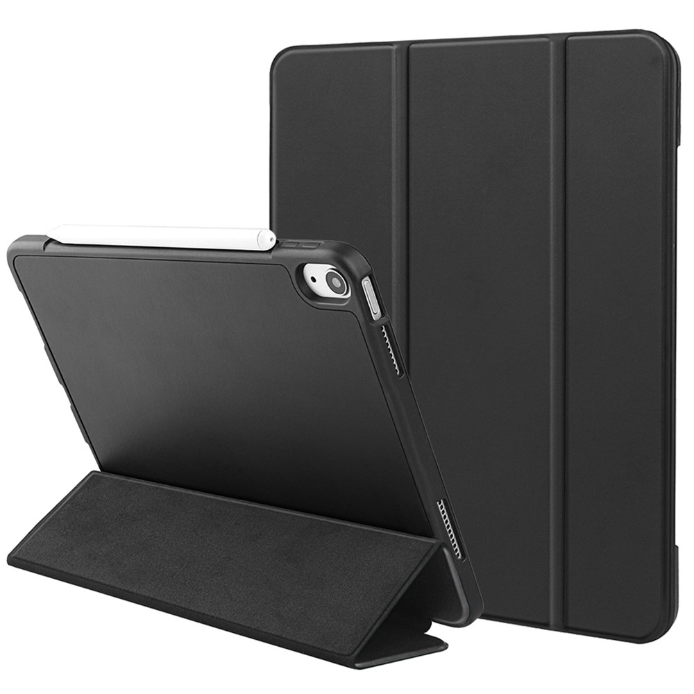 For iPad (2025) / 10.9 (2022) Drop-Proof Tri-Fold Tablet Cover Stand Microfiber Leather + TPU + Silicone Tablet Case - Black