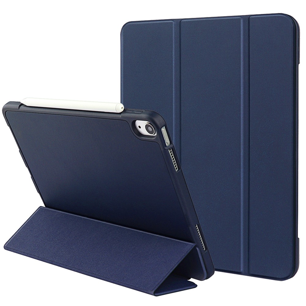 For iPad (2025) / 10.9 (2022) Drop-Proof Tri-Fold Tablet Cover Stand Microfiber Leather + TPU + Silicone Tablet Case - Blue