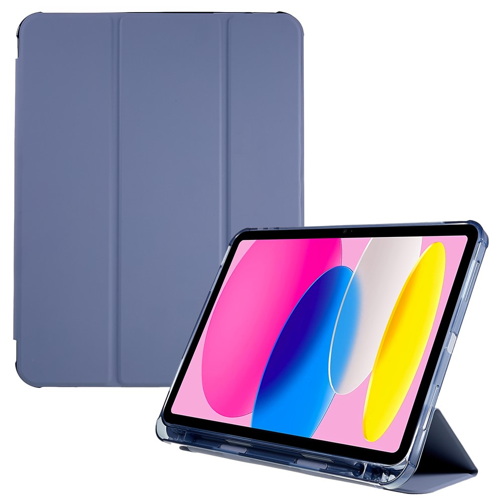 For iPad (2025) / 10.9 (2022) PU Leather Shockproof Trifold Stand Cover Smart Auto Wake / Sleep Tablet Case  with Pen Slot - Purple