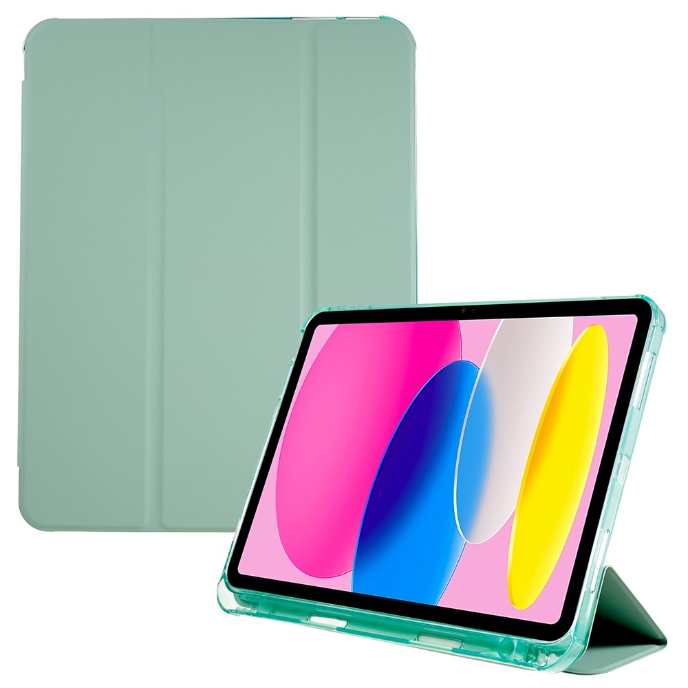 For iPad (2025) / 10.9 (2022) PU Leather Shockproof Trifold Stand Cover Smart Auto Wake / Sleep Tablet Case  with Pen Slot - Green