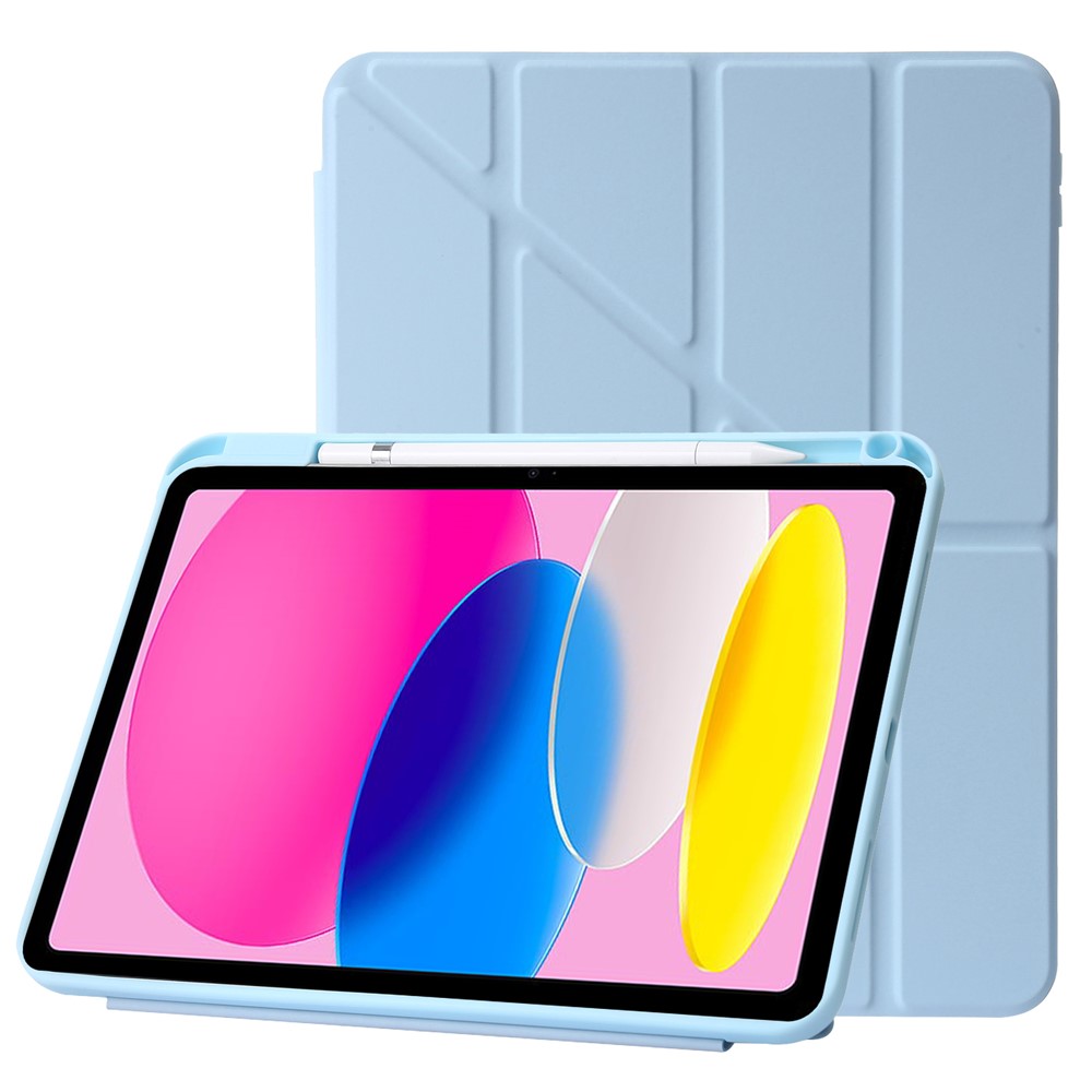 Origami Stand Tablet Cover for iPad (2025) / 10.9 (2022) Auto Wake / Sleep PU Leather + Acrylic Full Protection Case - Sky Blue